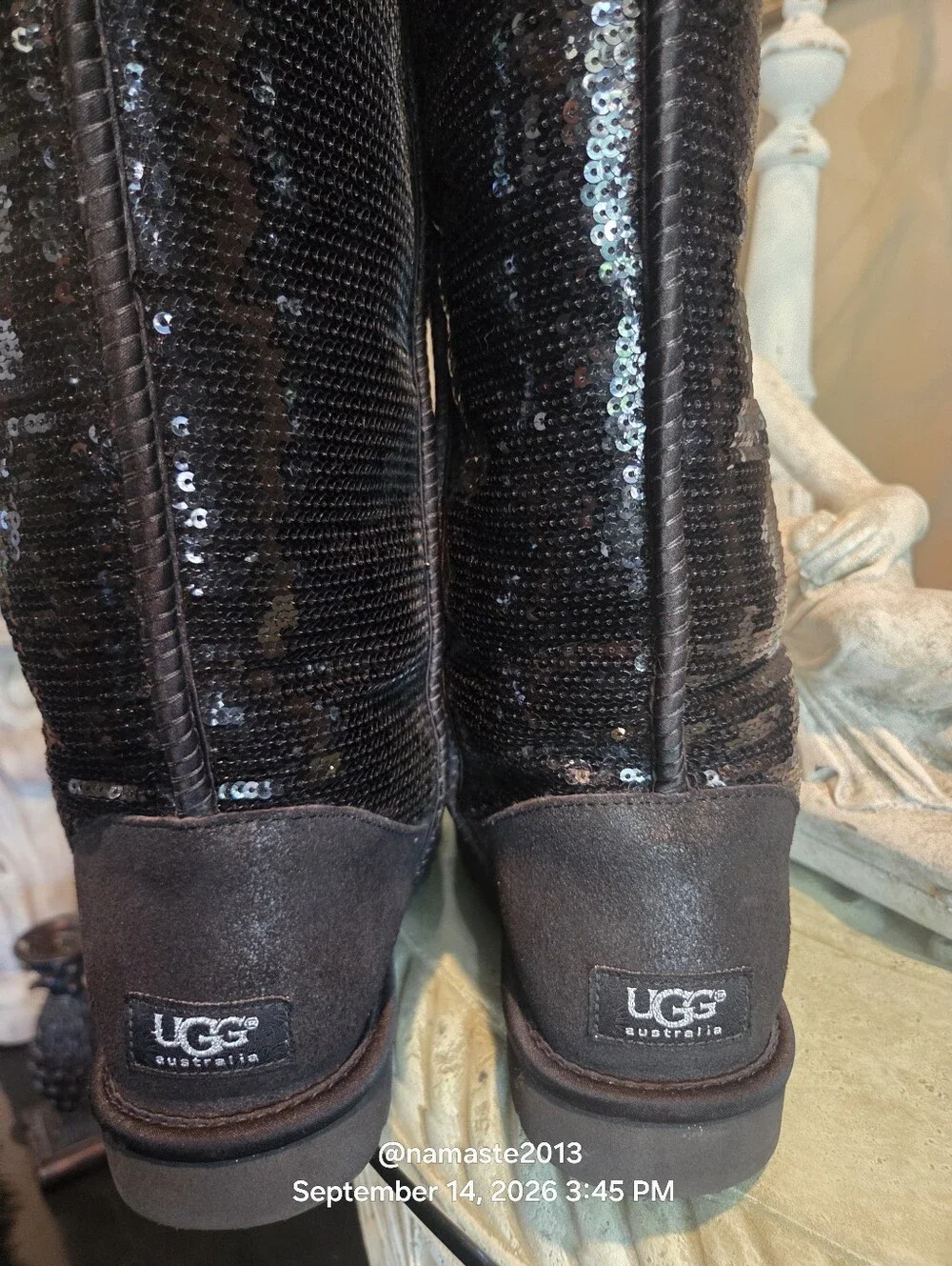 Ugg Over The Knee Bailey Button Sparkles Boot Sequins Shearling Sherpa Fur #814
